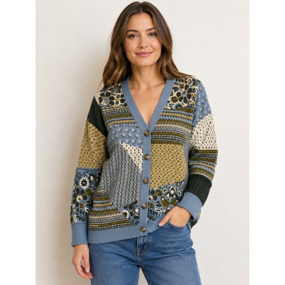 Women's Cashmere Patchwork Cardigan Appleseed's size large